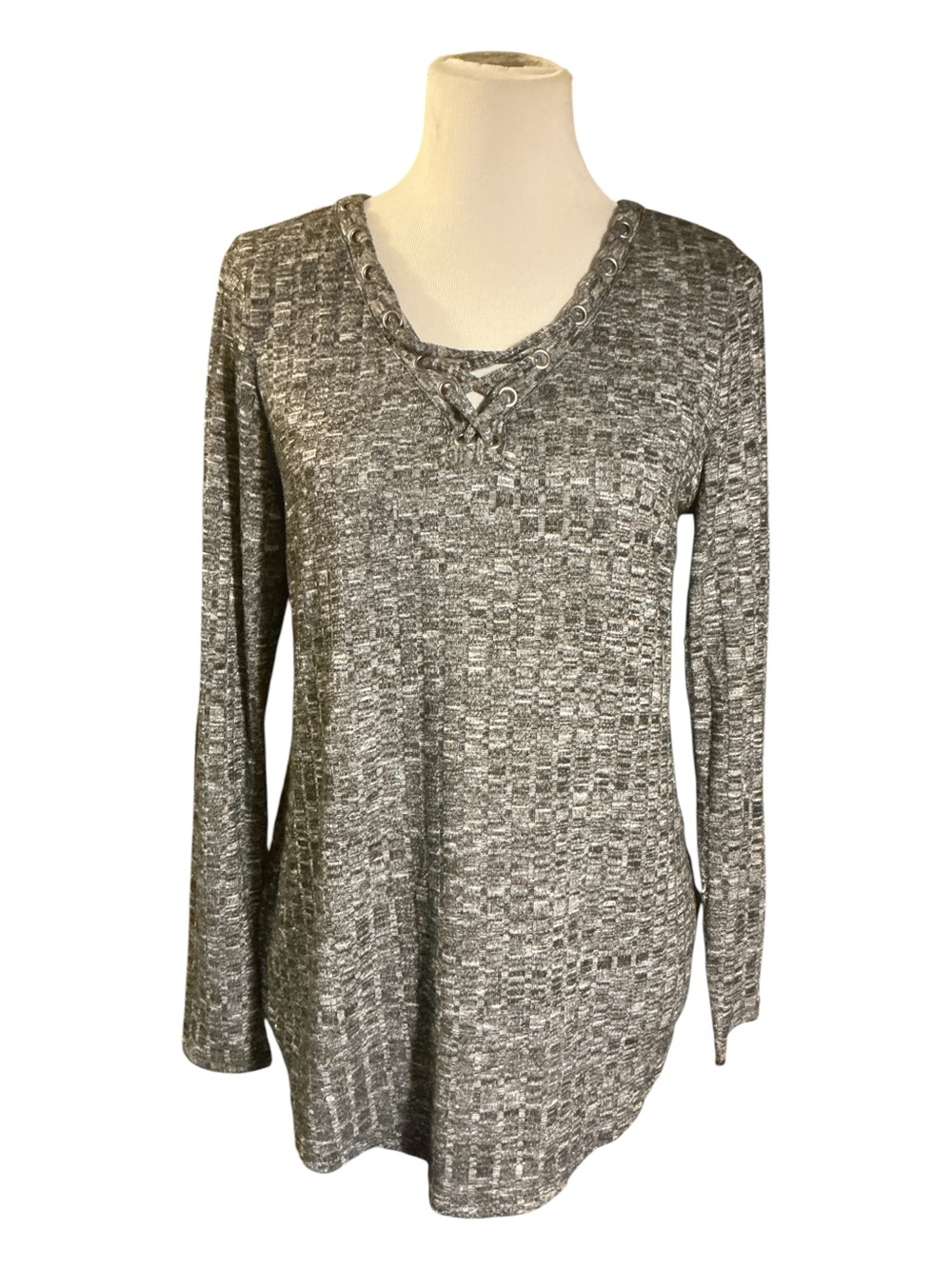 Gray Lace-Up Long-Sleeve Women's Top
